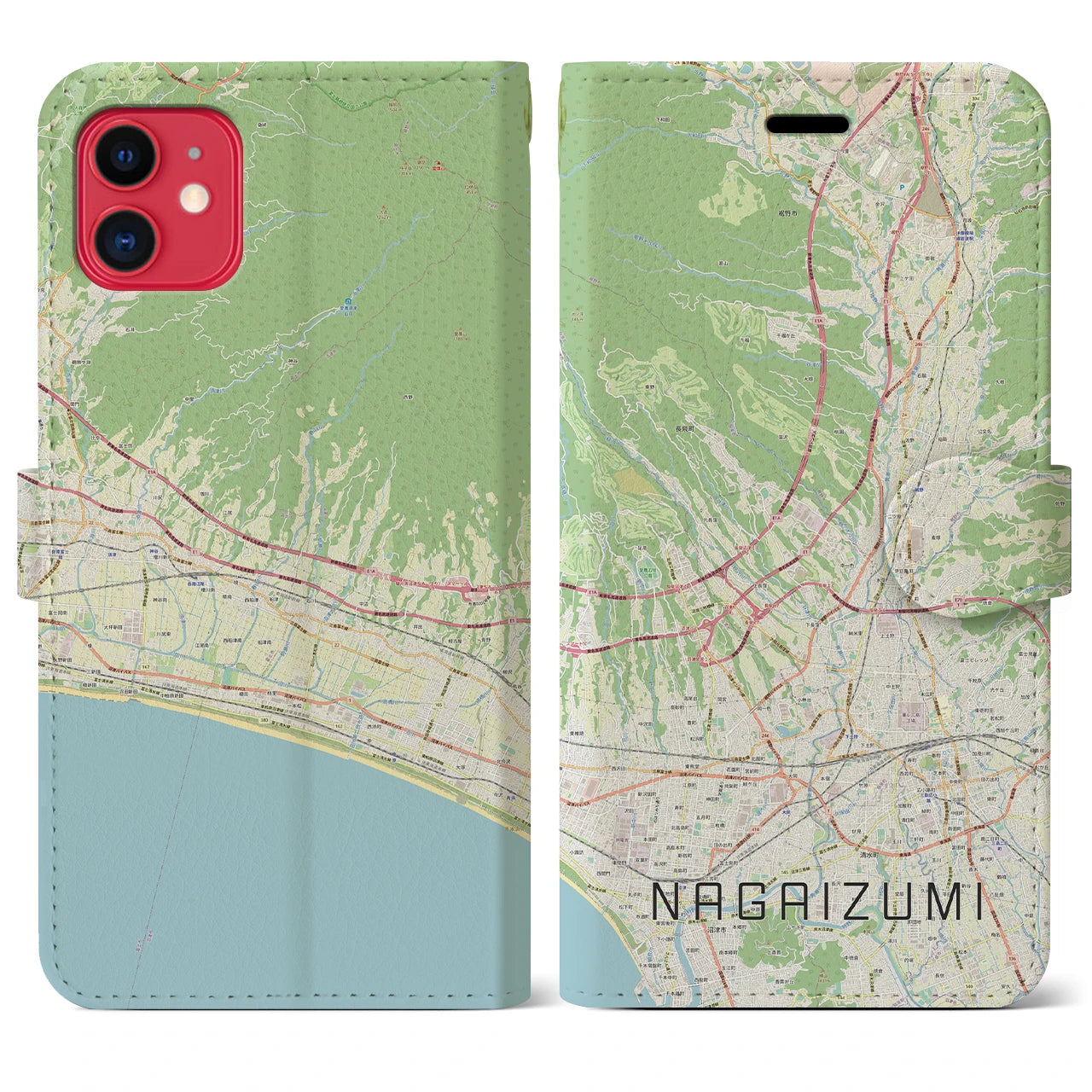 【長泉(静岡県)】地図柄iPhoneケース(手帳タイプ)ナチュラル・iPhone 11 用
