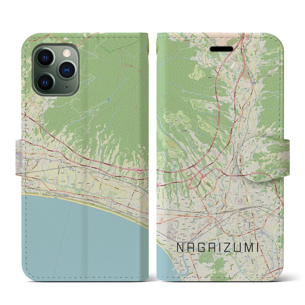 【長泉(静岡県)】地図柄iPhoneケース(手帳タイプ)ナチュラル・iPhone 11 Pro 用