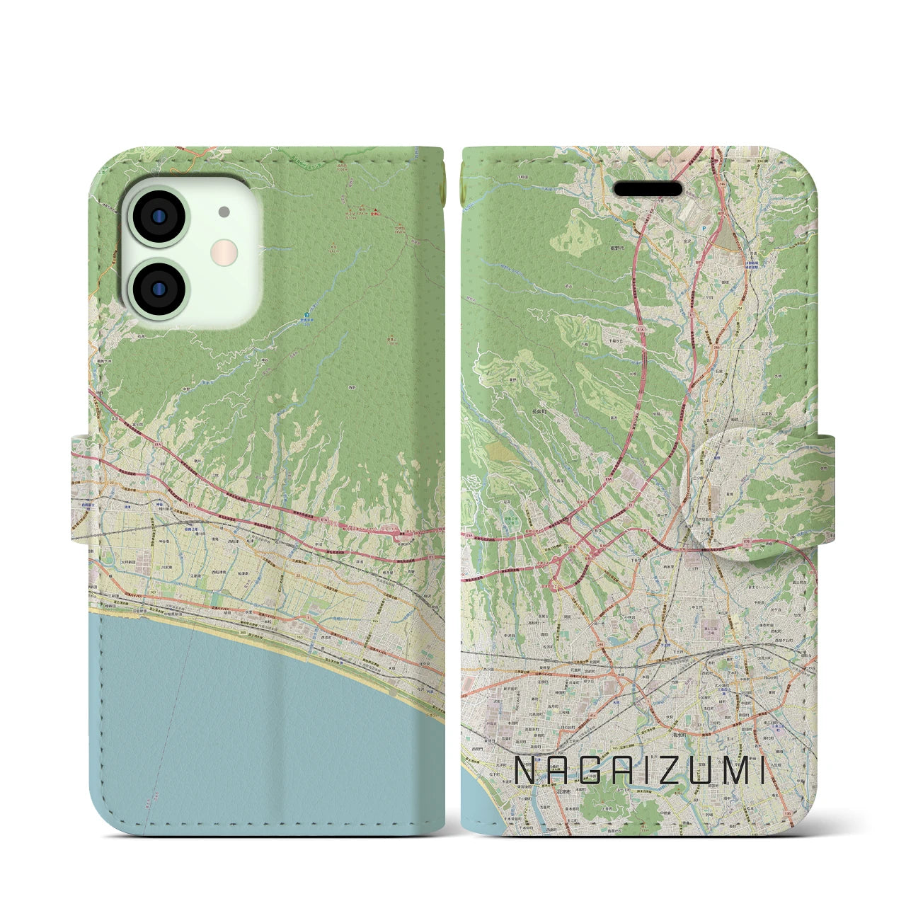 【長泉(静岡県)】地図柄iPhoneケース(手帳タイプ)ナチュラル・iPhone 12 mini 用