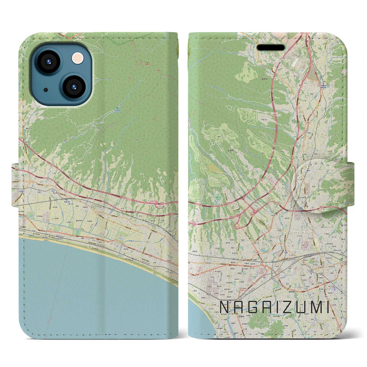 【長泉(静岡県)】地図柄iPhoneケース(手帳タイプ)ナチュラル・iPhone 13 用