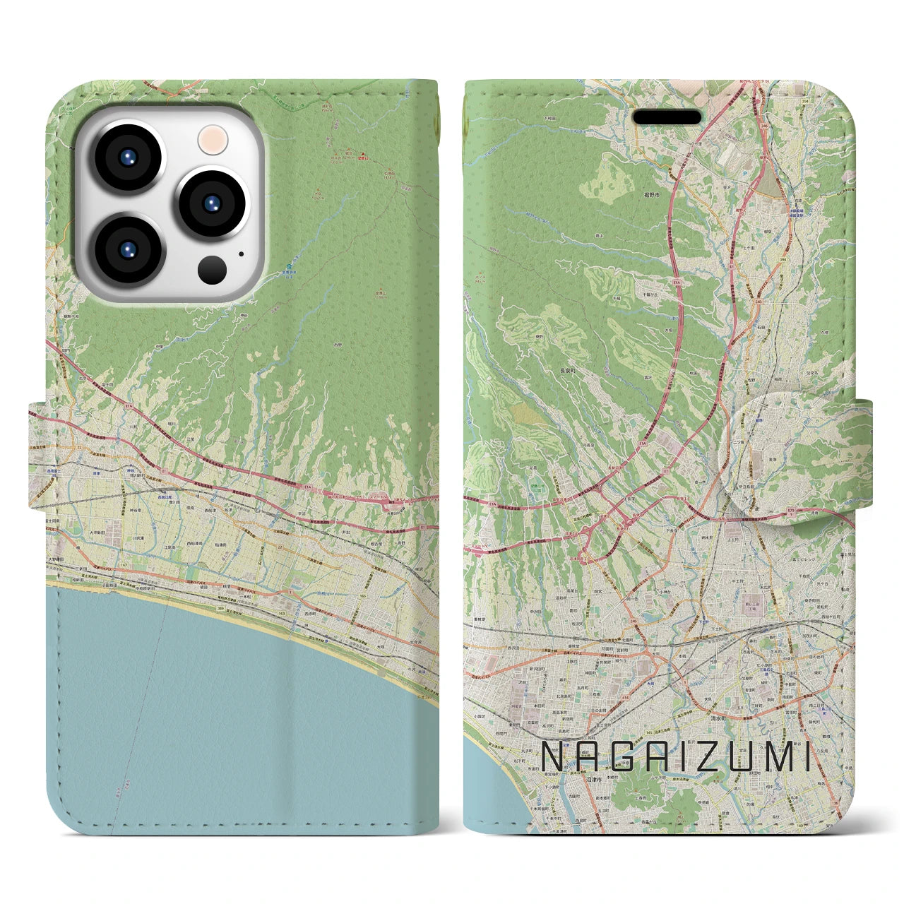 【長泉(静岡県)】地図柄iPhoneケース(手帳タイプ)ナチュラル・iPhone 13 Pro 用