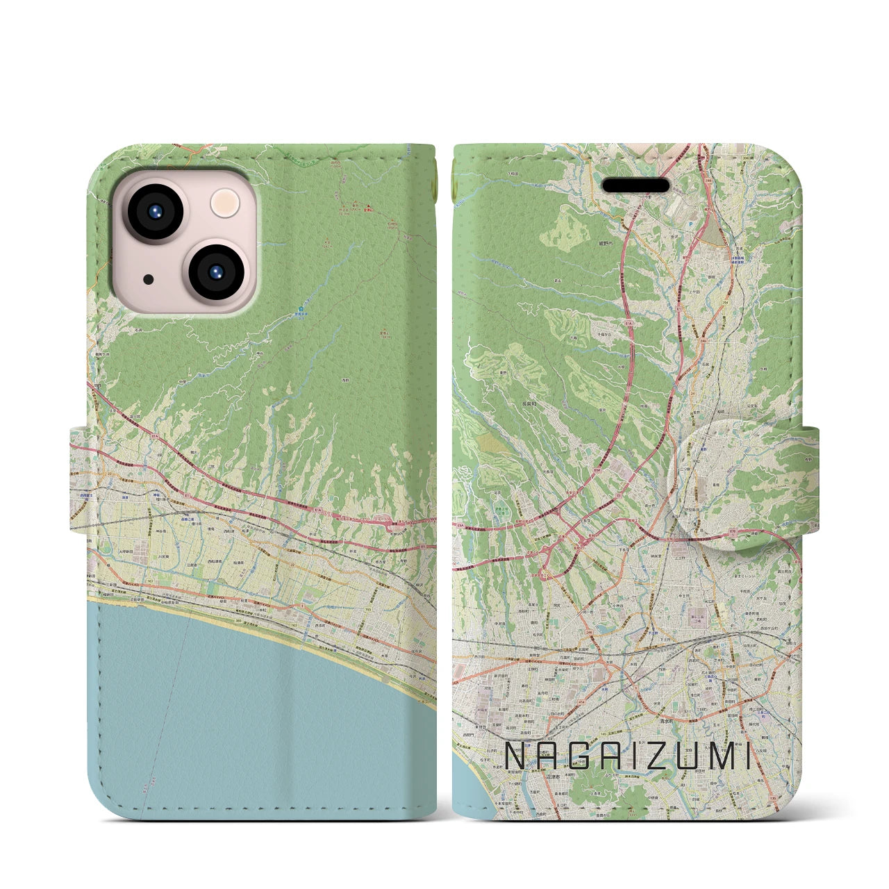 【長泉(静岡県)】地図柄iPhoneケース(手帳タイプ)ナチュラル・iPhone 13 mini 用