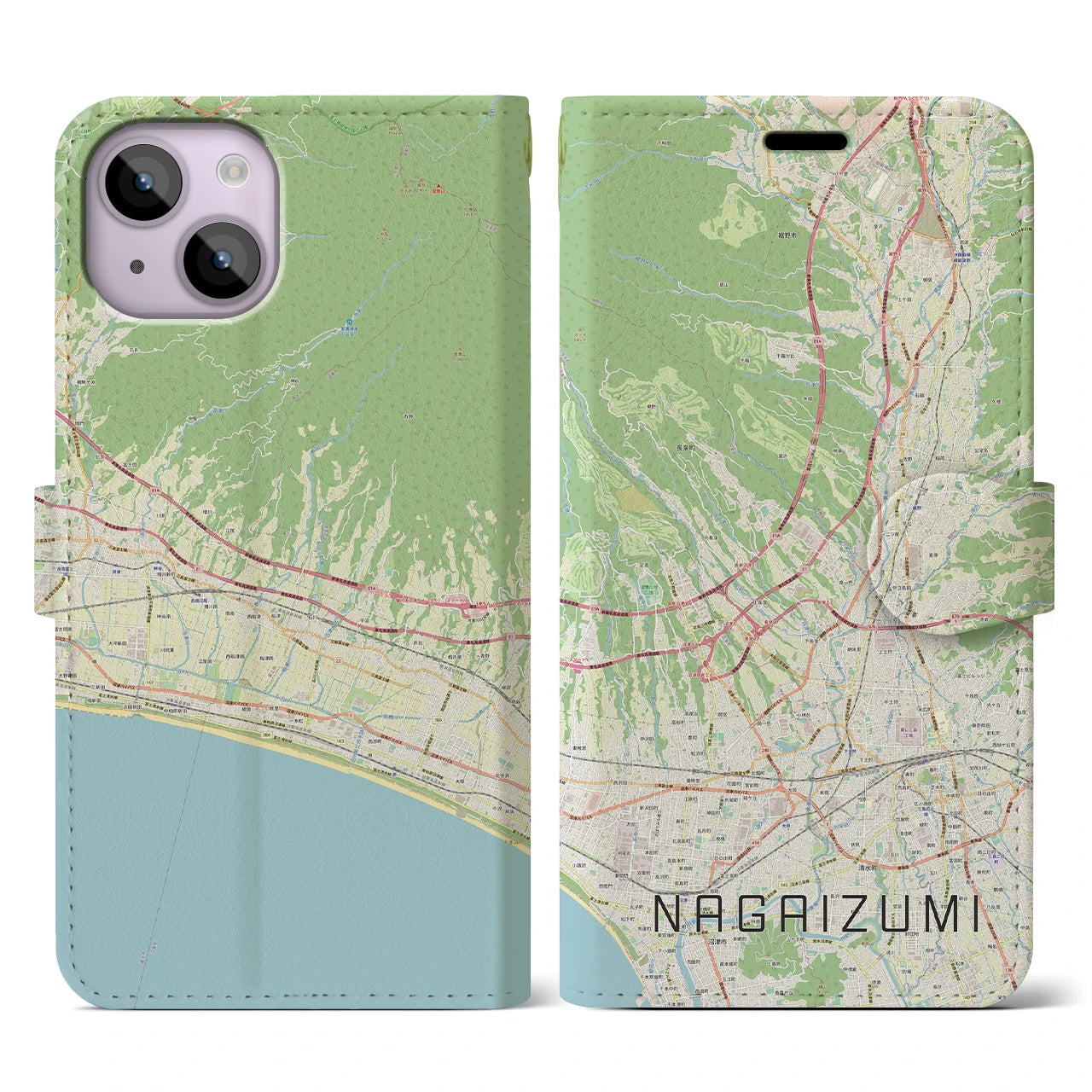 【長泉(静岡県)】地図柄iPhoneケース(手帳タイプ)ナチュラル・iPhone 14 用