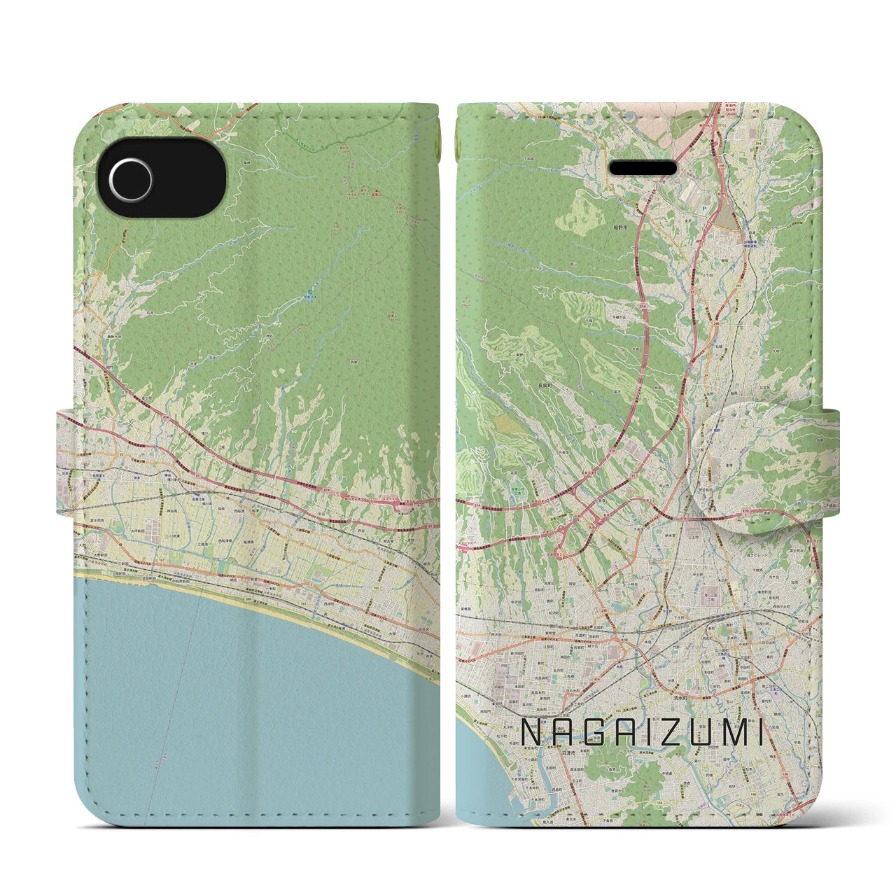 【長泉(静岡県)】地図柄iPhoneケース(手帳タイプ)ナチュラル・iPhone SE(第3 / 第2世代) / 8 / 7 / 6s / 6 用