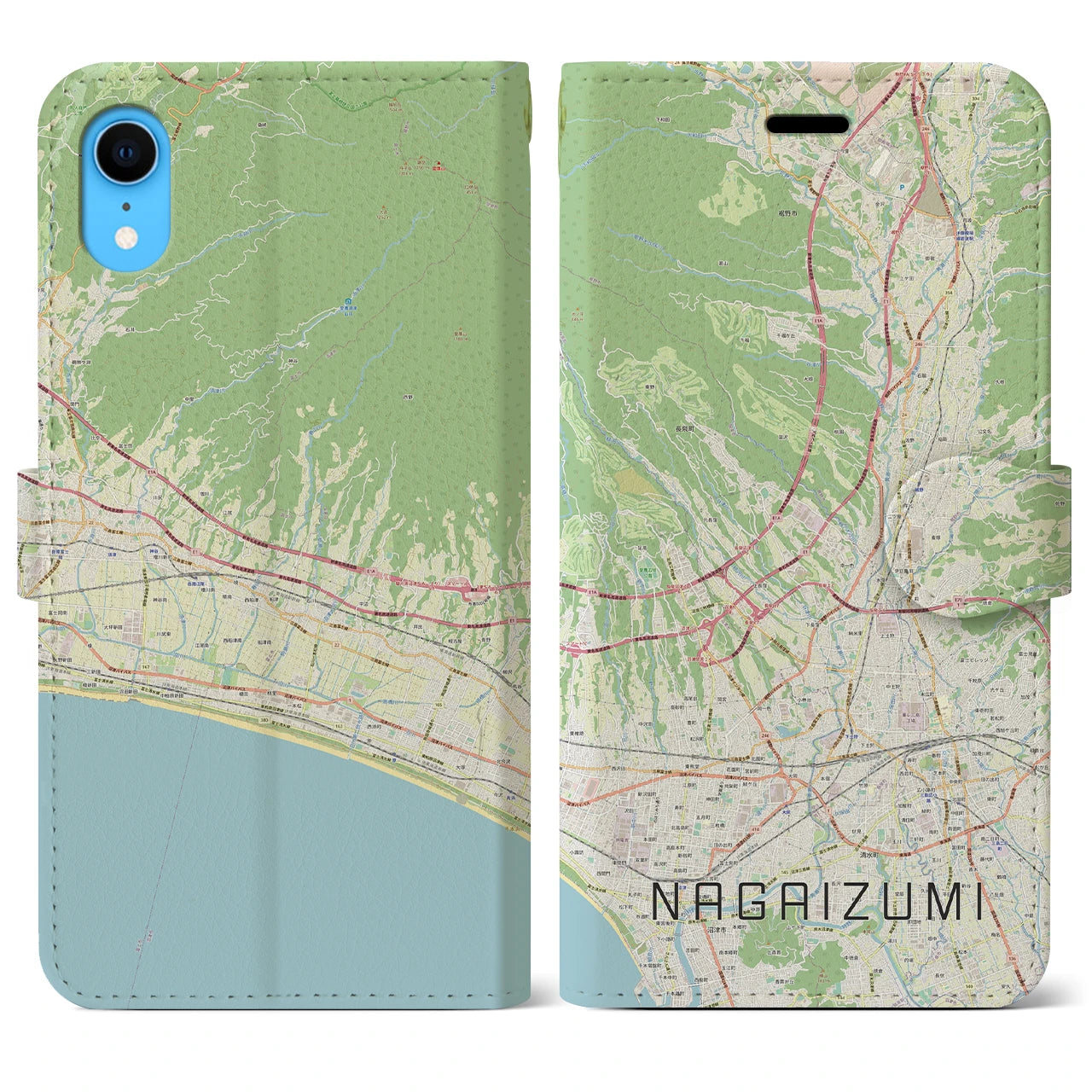 【長泉(静岡県)】地図柄iPhoneケース(手帳タイプ)ナチュラル・iPhone XR 用