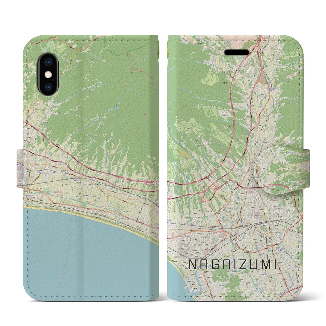 【長泉(静岡県)】地図柄iPhoneケース(手帳タイプ)ナチュラル・iPhone XS / X 用