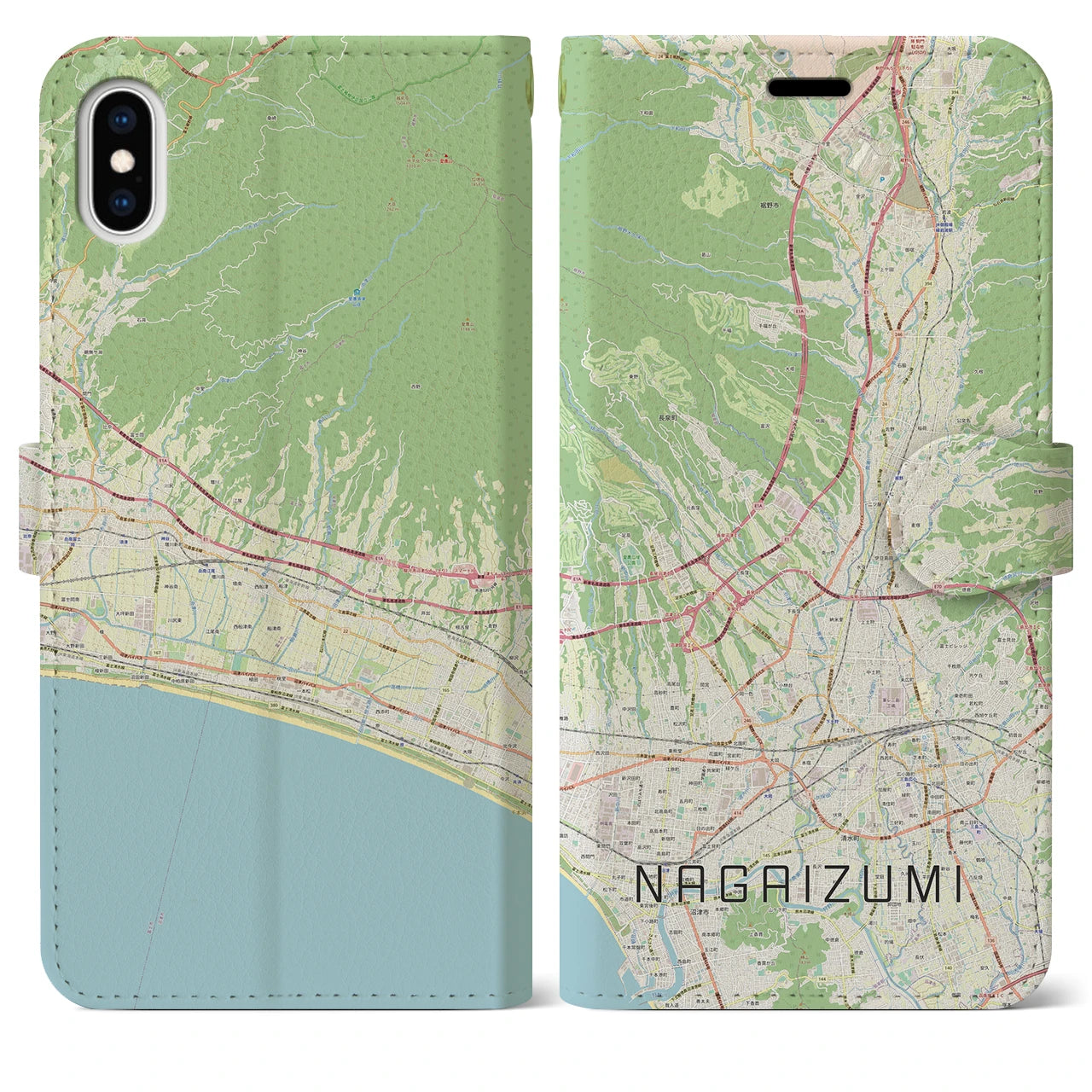 【長泉(静岡県)】地図柄iPhoneケース(手帳タイプ)ナチュラル・iPhone XS Max 用