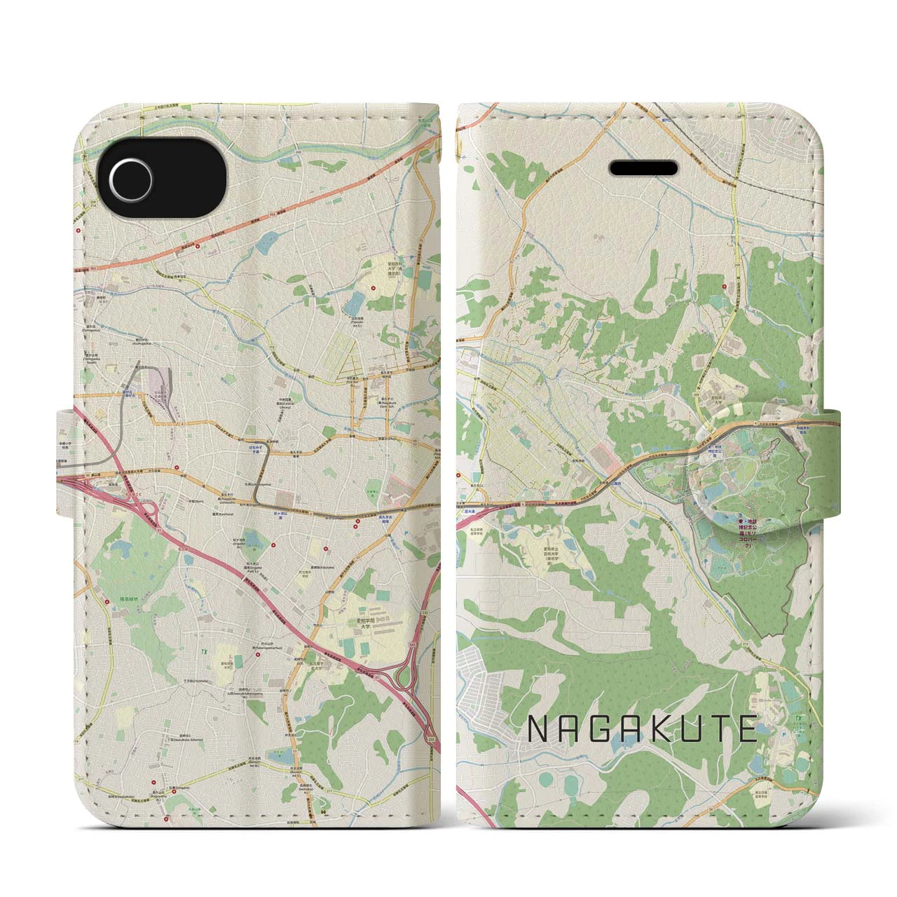 【長久手(愛知県)】地図柄iPhoneケース(手帳タイプ)ナチュラル・iPhone SE(第3 / 第2世代) / 8 / 7 / 6s / 6 用