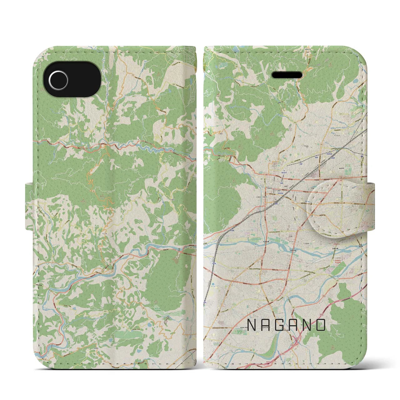 【長野(長野県)】地図柄iPhoneケース(手帳タイプ)ナチュラル・iPhone SE(第3 / 第2世代) / 8 / 7 / 6s / 6 用