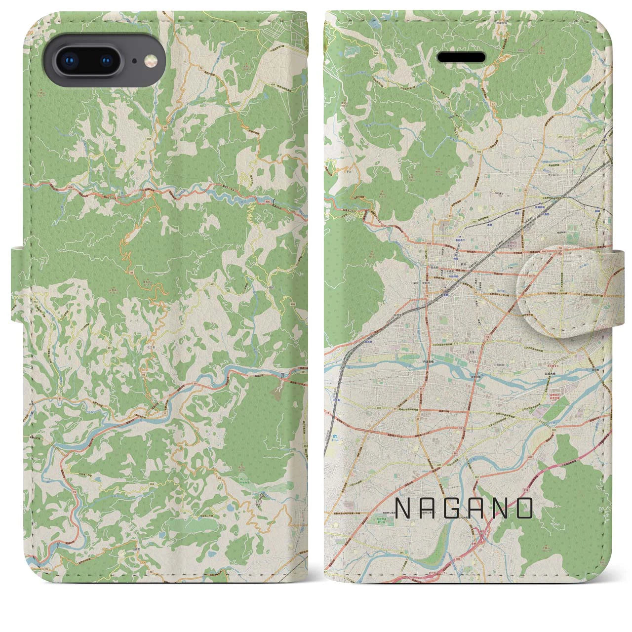 【長野(長野県)】地図柄iPhoneケース(手帳タイプ)ナチュラル・iPhone 8Plus /7Plus / 6sPlus / 6Plus 用