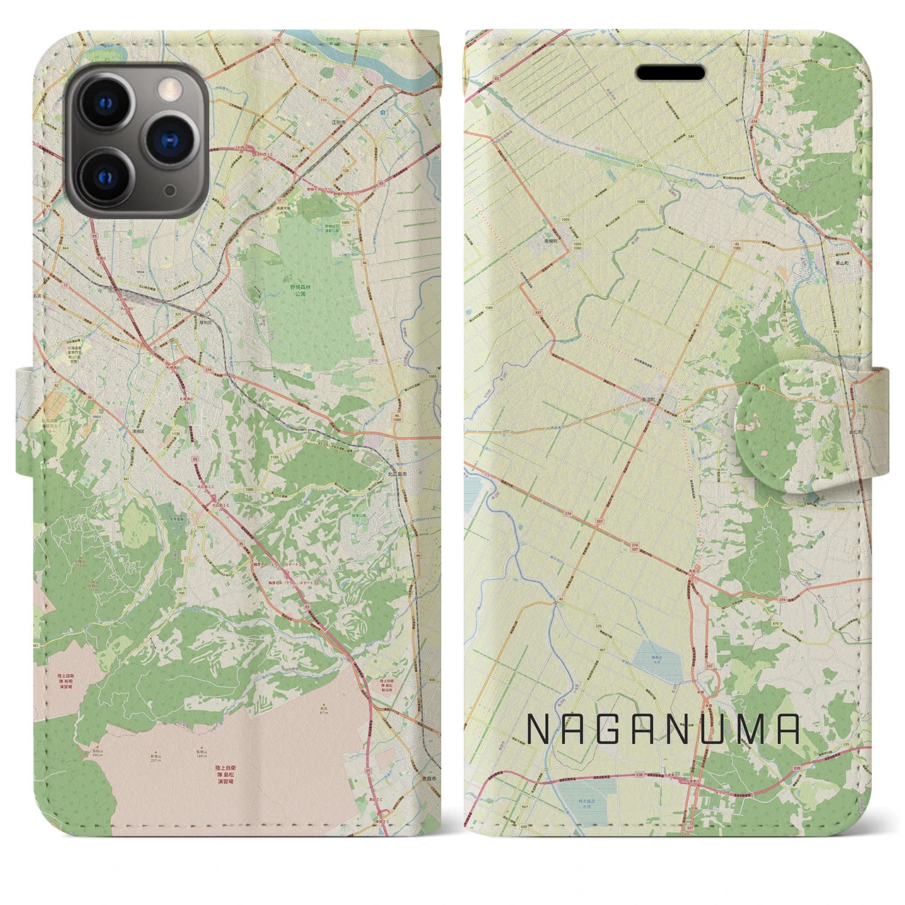 【長沼(北海道)】地図柄iPhoneケース(手帳タイプ)ナチュラル・iPhone 11 Pro Max 用