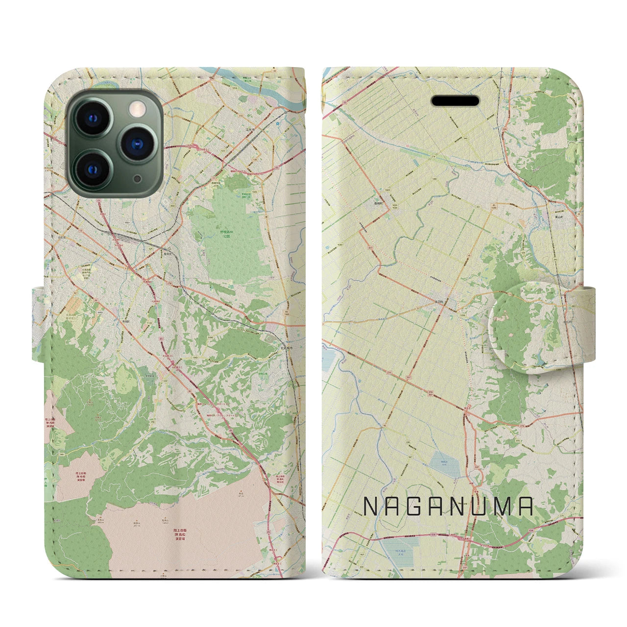 【長沼(北海道)】地図柄iPhoneケース(手帳タイプ)ナチュラル・iPhone 11 Pro 用