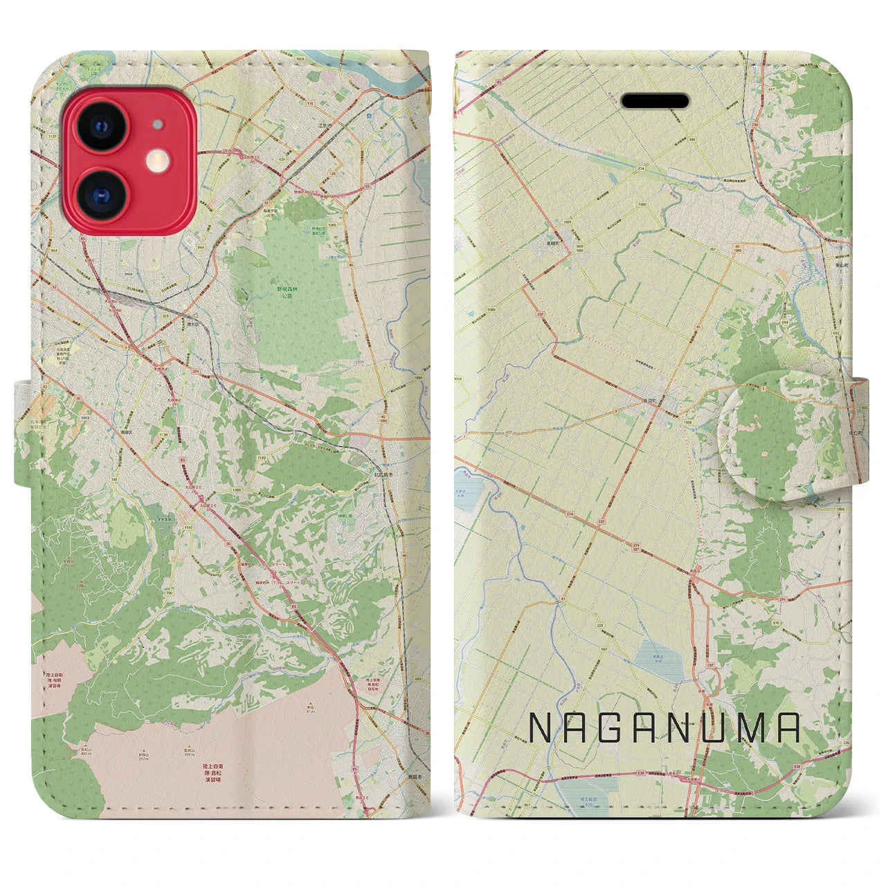 【長沼(北海道)】地図柄iPhoneケース(手帳タイプ)ナチュラル・iPhone 11 用