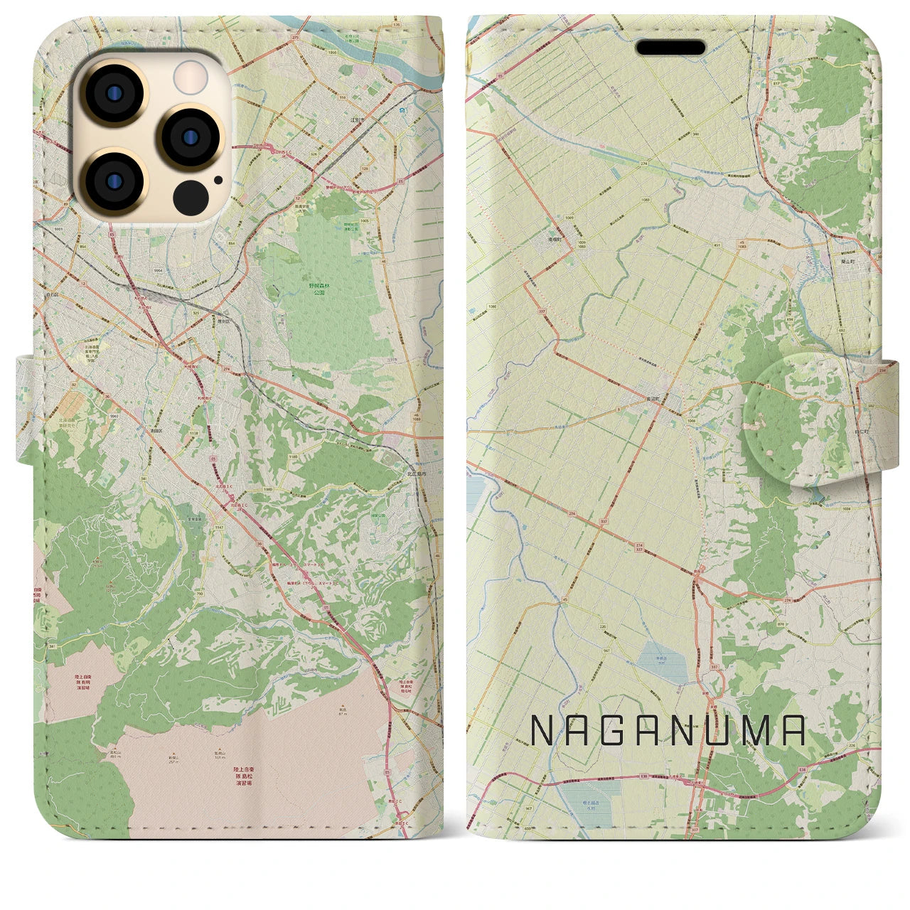 【長沼(北海道)】地図柄iPhoneケース(手帳タイプ)ナチュラル・iPhone 12 Pro Max 用