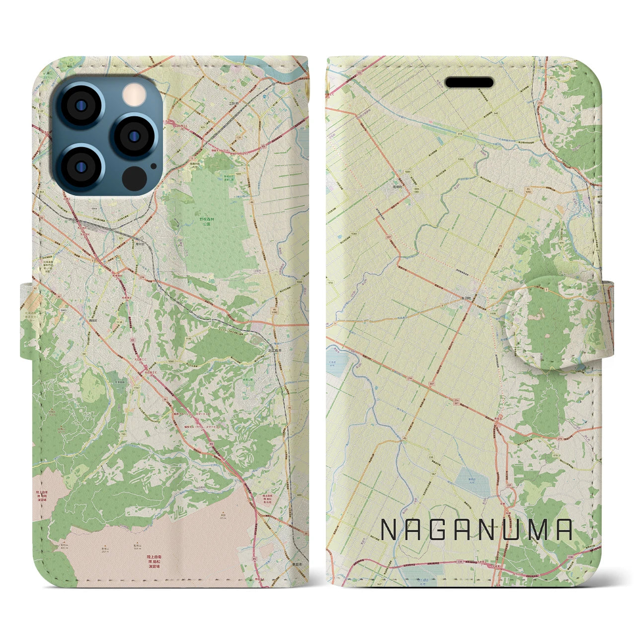 【長沼(北海道)】地図柄iPhoneケース(手帳タイプ)ナチュラル・iPhone 12 / 12 Pro 用