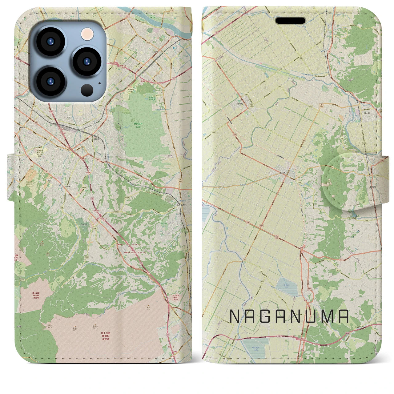 【長沼(北海道)】地図柄iPhoneケース(手帳タイプ)ナチュラル・iPhone 13 Pro Max 用