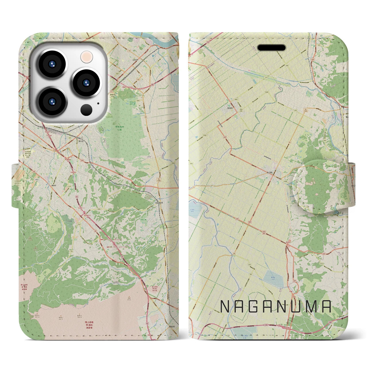 【長沼(北海道)】地図柄iPhoneケース(手帳タイプ)ナチュラル・iPhone 13 Pro 用