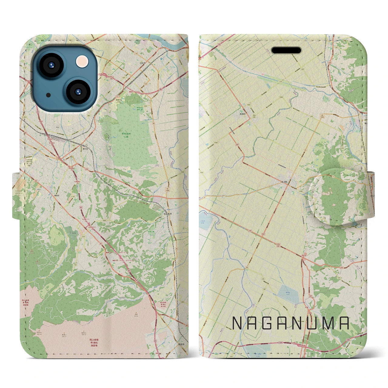 【長沼(北海道)】地図柄iPhoneケース(手帳タイプ)ナチュラル・iPhone 13 用