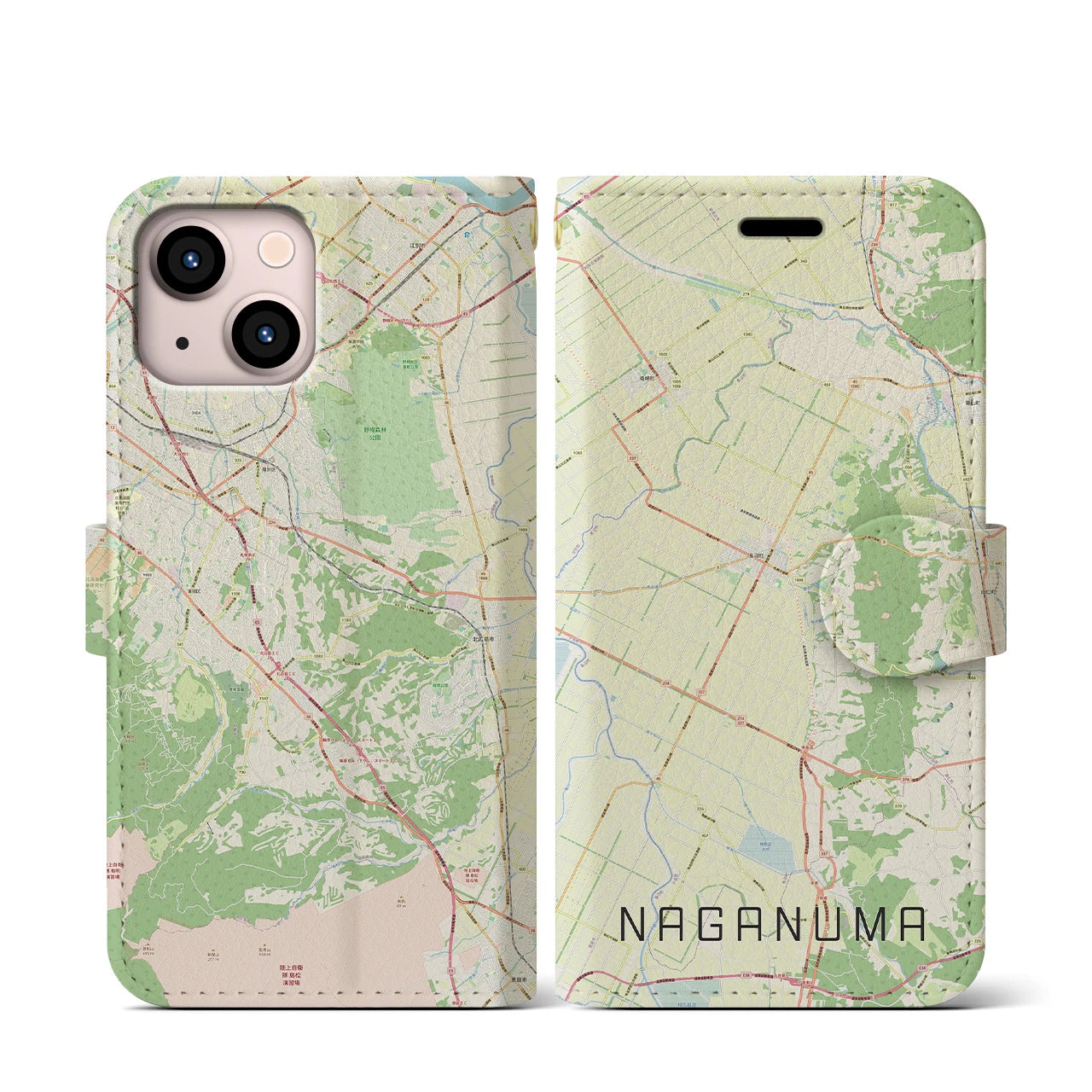 【長沼(北海道)】地図柄iPhoneケース(手帳タイプ)ナチュラル・iPhone 13 mini 用