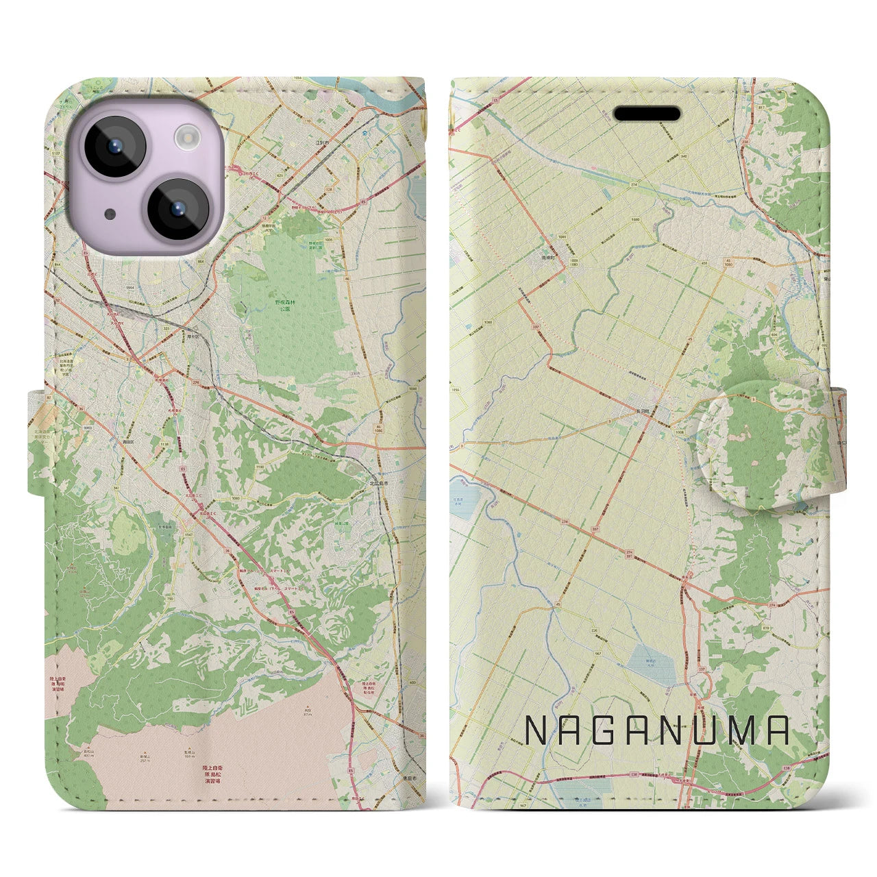 【長沼(北海道)】地図柄iPhoneケース(手帳タイプ)ナチュラル・iPhone 14 用