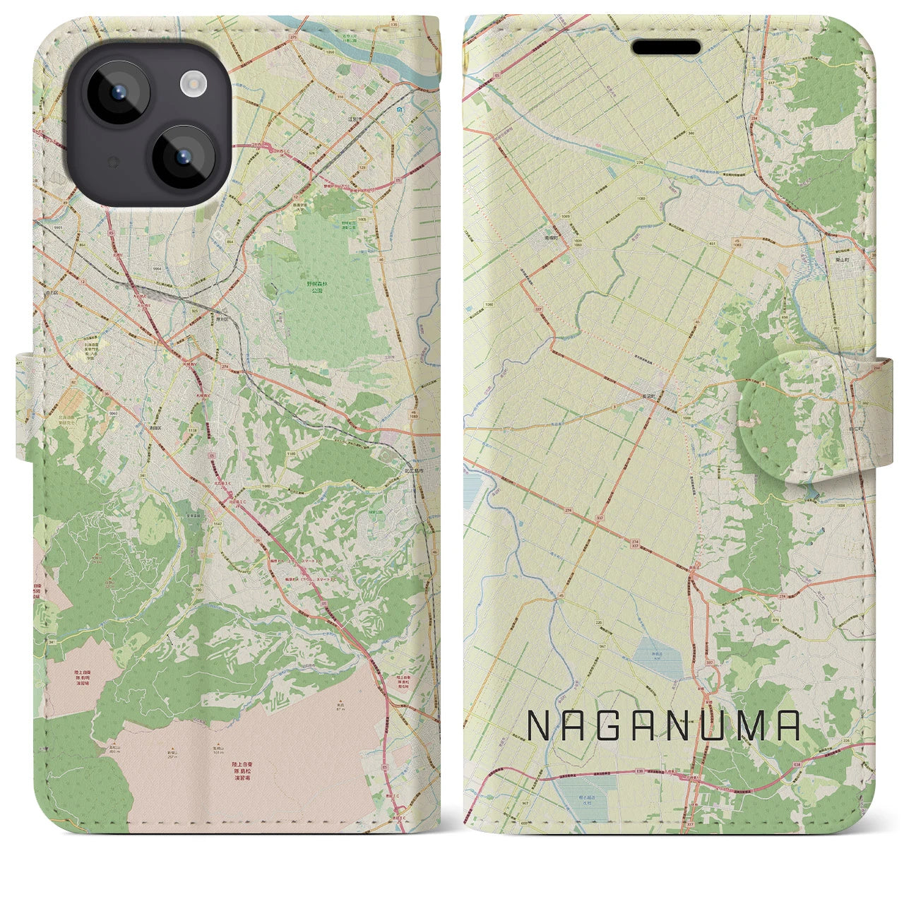 【長沼(北海道)】地図柄iPhoneケース(手帳タイプ)ナチュラル・iPhone 14 Plus 用