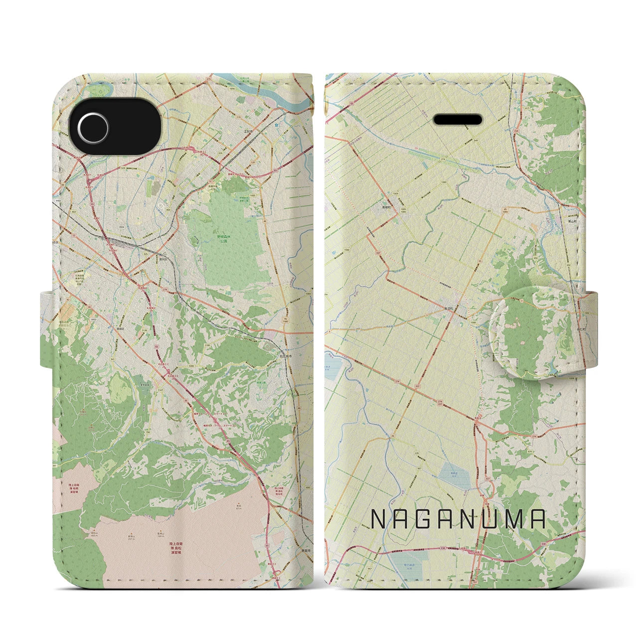 【長沼(北海道)】地図柄iPhoneケース(手帳タイプ)ナチュラル・iPhone SE(第3 / 第2世代) / 8 / 7 / 6s / 6 用