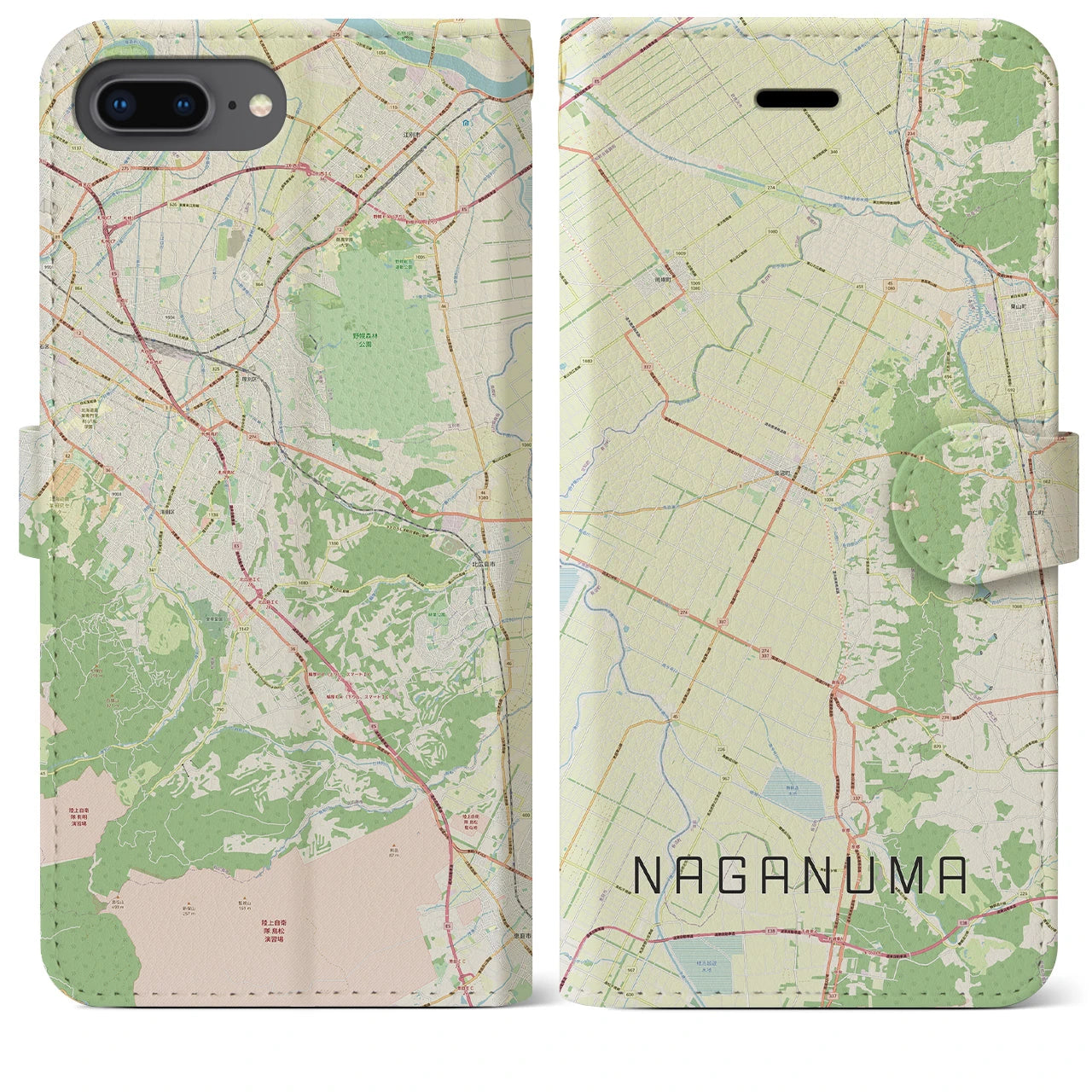 【長沼(北海道)】地図柄iPhoneケース(手帳タイプ)ナチュラル・iPhone 8Plus /7Plus / 6sPlus / 6Plus 用