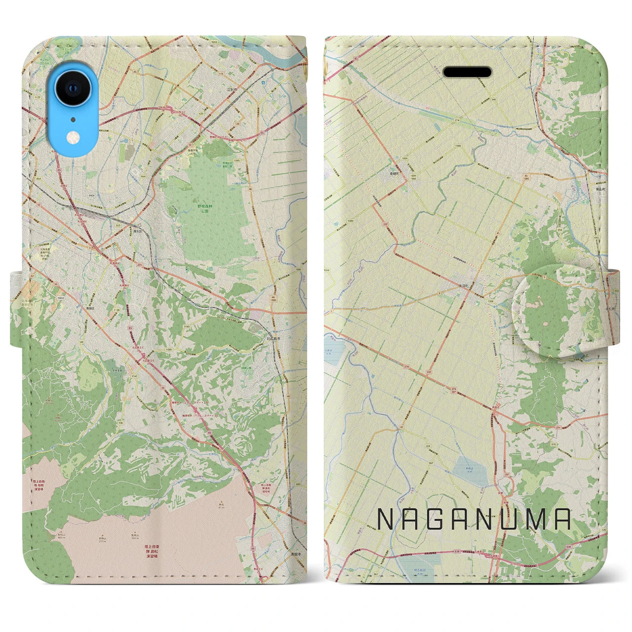 【長沼(北海道)】地図柄iPhoneケース(手帳タイプ)ナチュラル・iPhone XR 用
