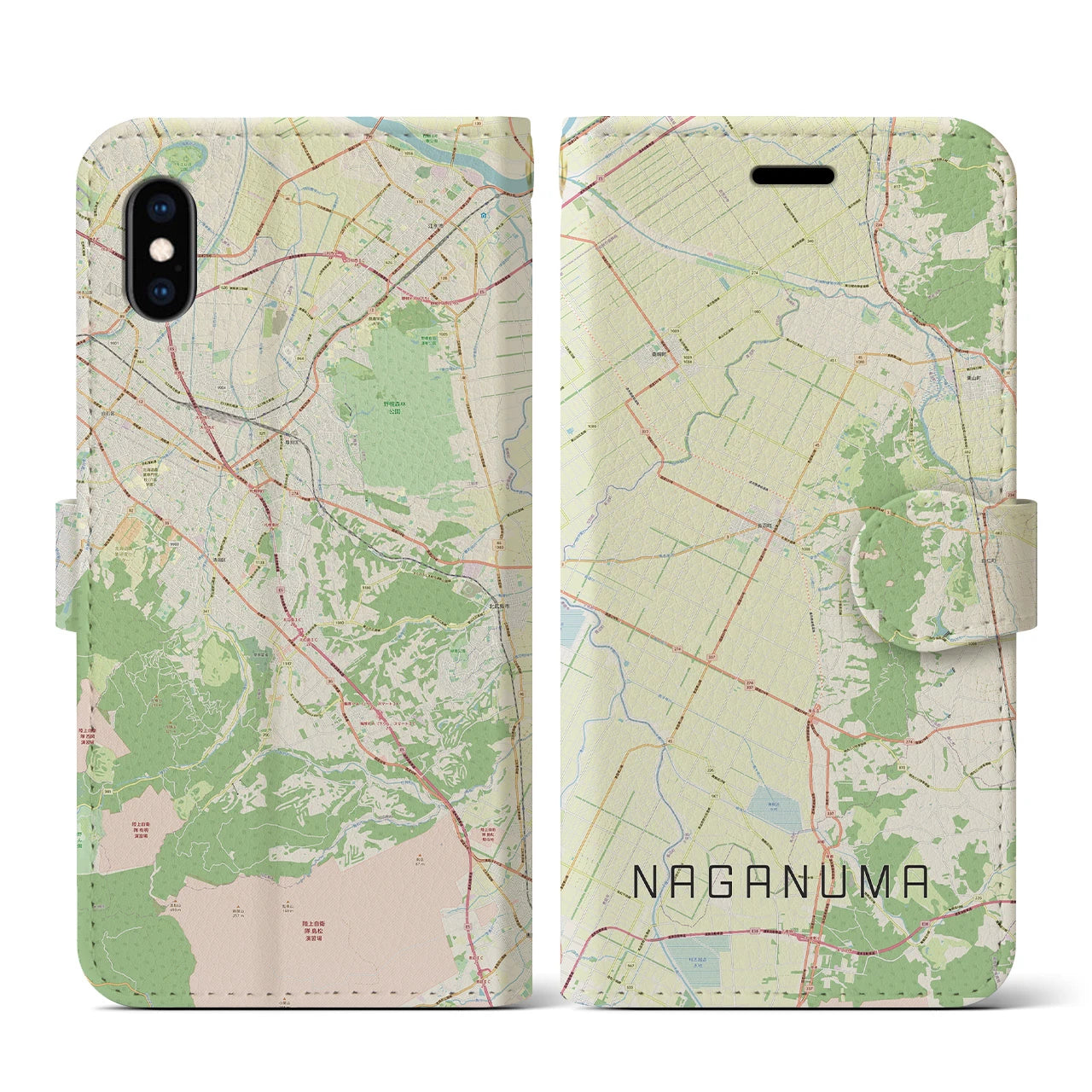 【長沼(北海道)】地図柄iPhoneケース(手帳タイプ)ナチュラル・iPhone XS / X 用