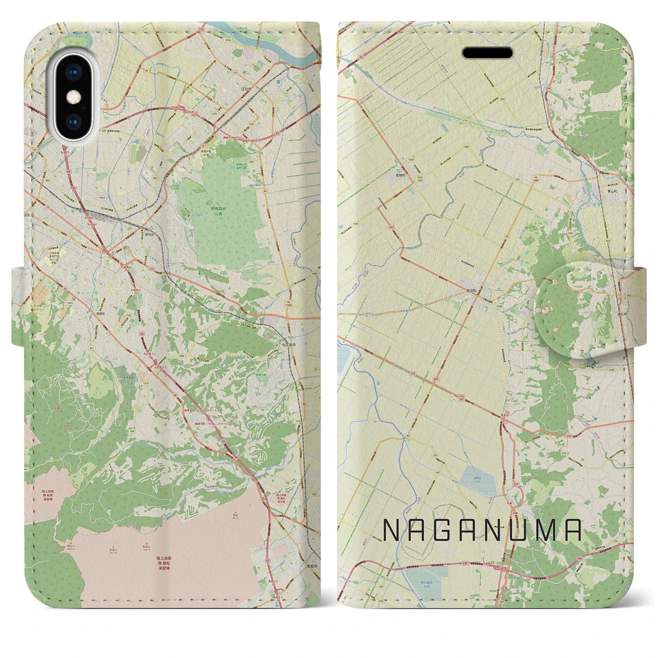 【長沼(北海道)】地図柄iPhoneケース(手帳タイプ)ナチュラル・iPhone XS Max 用