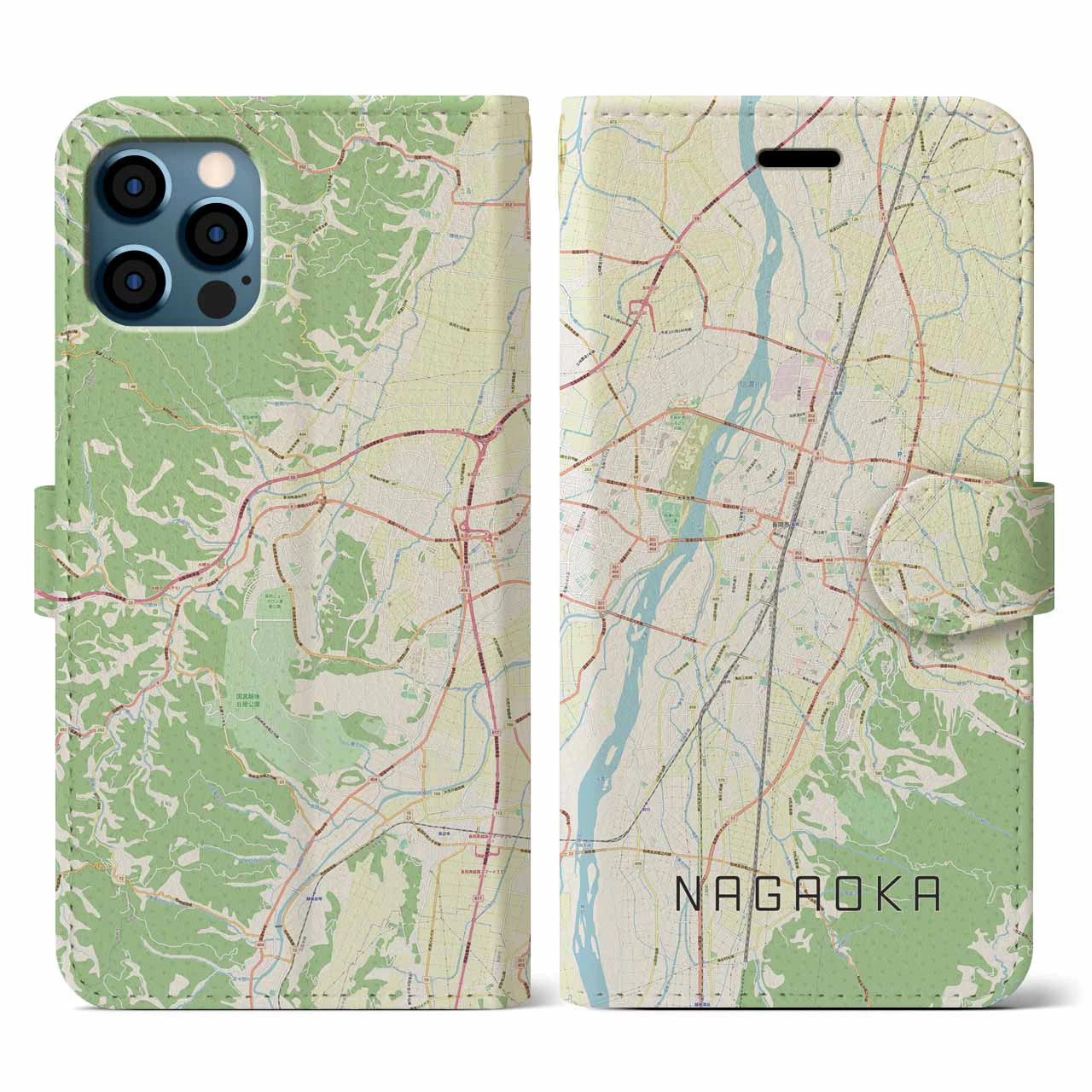 【長岡(新潟県)】地図柄iPhoneケース(手帳タイプ)ナチュラル・iPhone 12 / 12 Pro 用