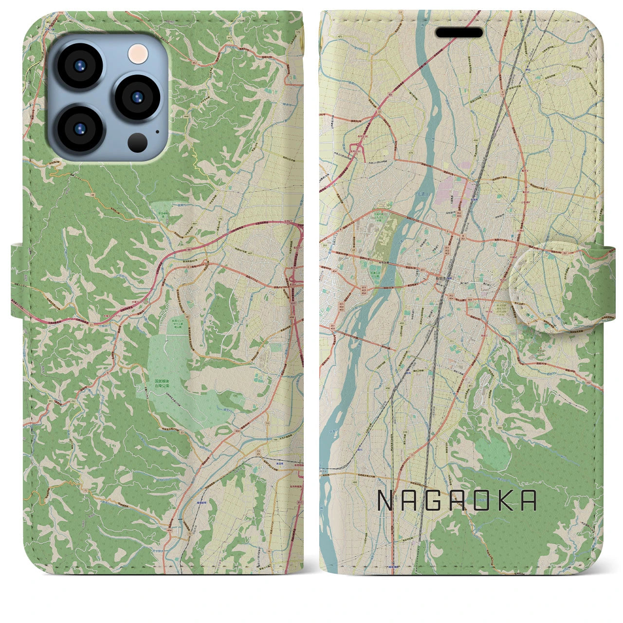 【長岡(新潟県)】地図柄iPhoneケース(手帳タイプ)ナチュラル・iPhone 13 Pro Max 用