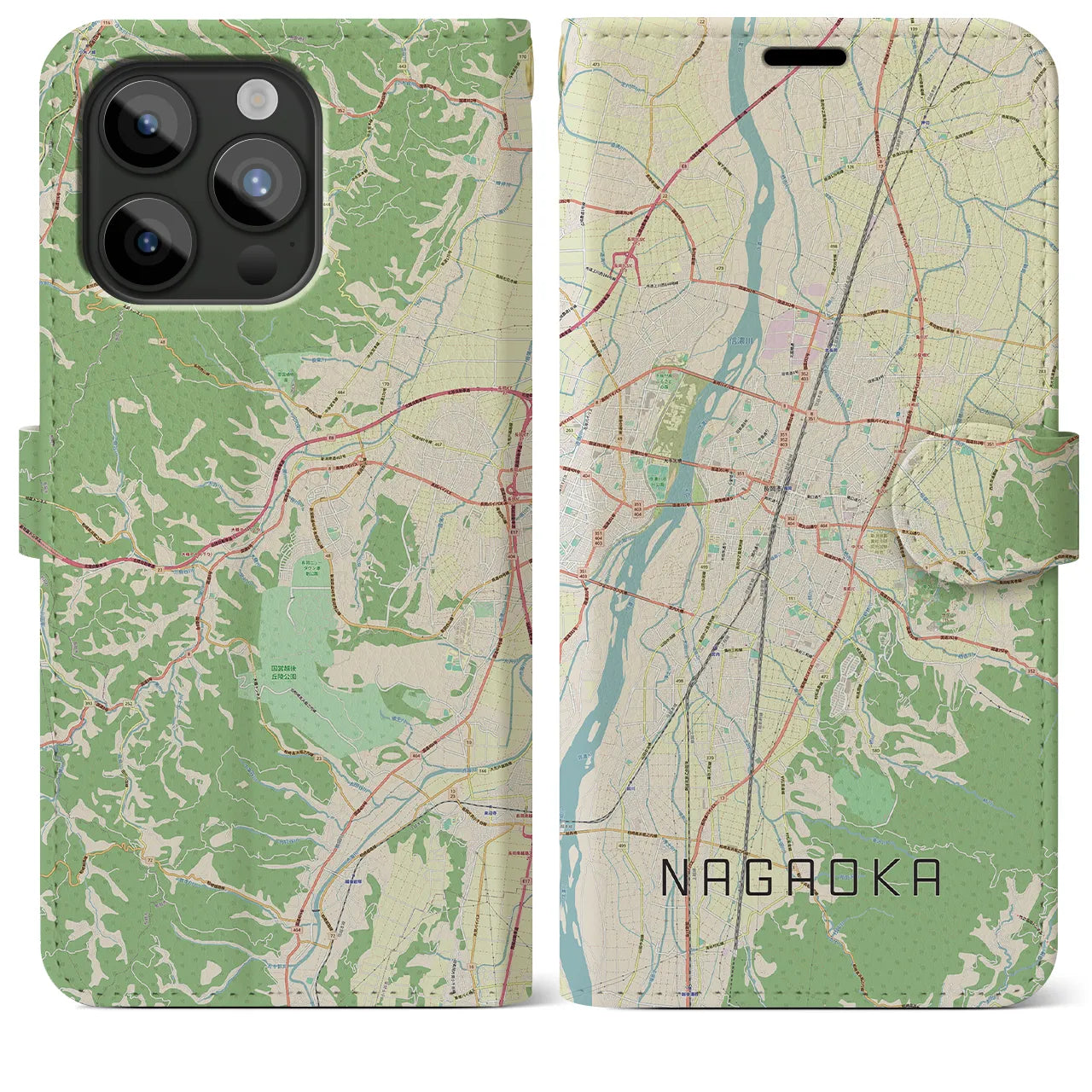 【長岡(新潟県)】地図柄iPhoneケース(手帳タイプ)ナチュラル・iPhone 15 Pro Max 用