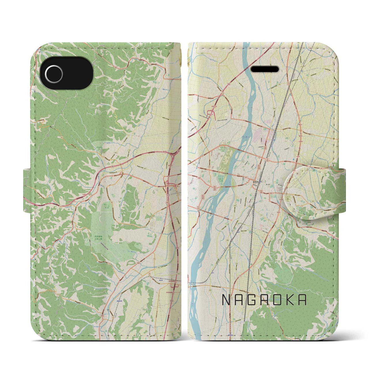 【長岡(新潟県)】地図柄iPhoneケース(手帳タイプ)ナチュラル・iPhone SE(第3 / 第2世代) / 8 / 7 / 6s / 6 用