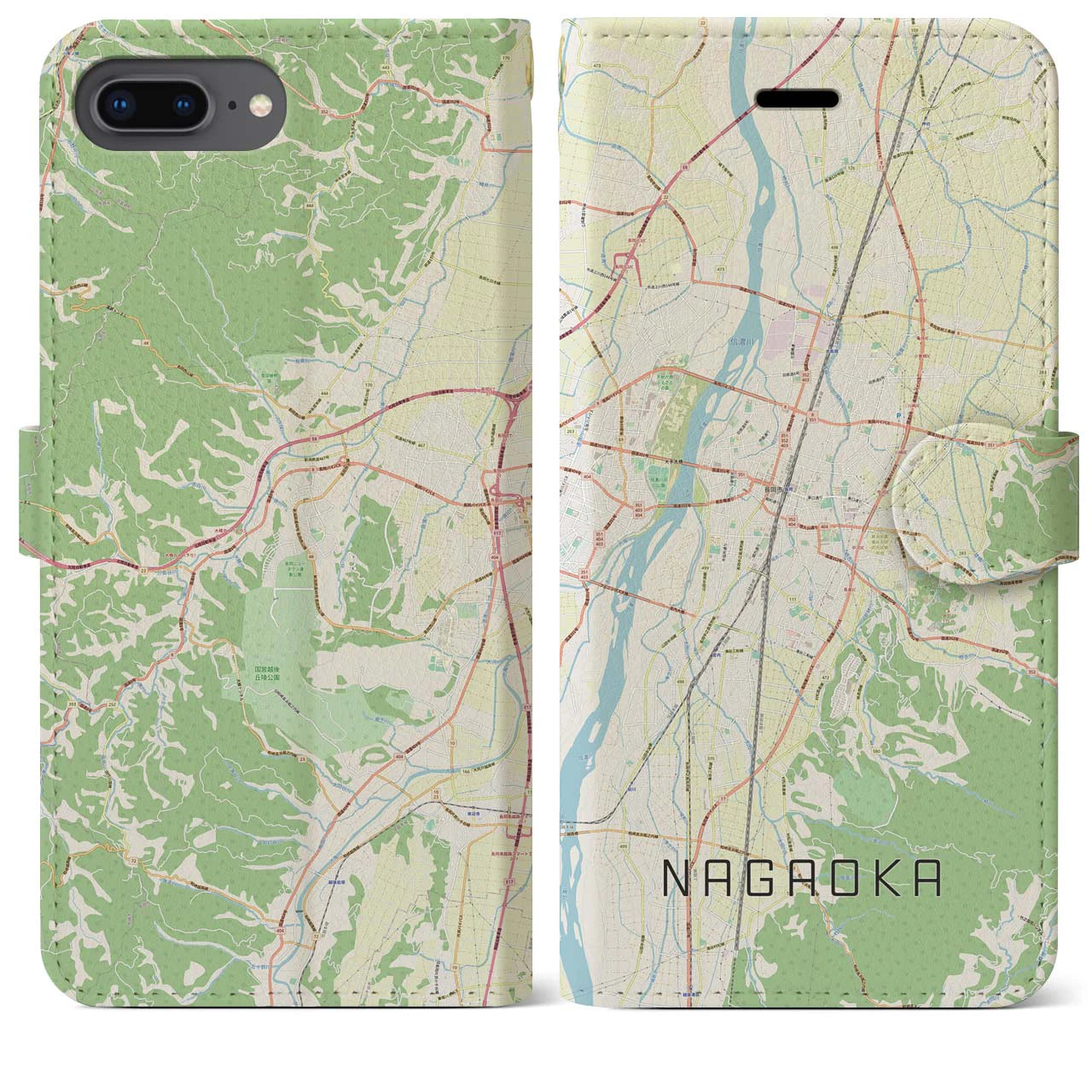 【長岡(新潟県)】地図柄iPhoneケース(手帳タイプ)ナチュラル・iPhone 8Plus /7Plus / 6sPlus / 6Plus 用