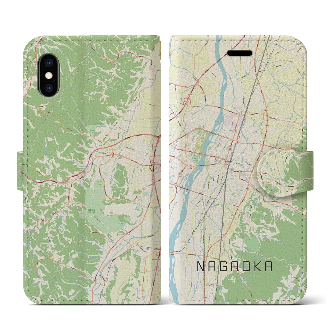 【長岡(新潟県)】地図柄iPhoneケース(手帳タイプ)ナチュラル・iPhone XS / X 用