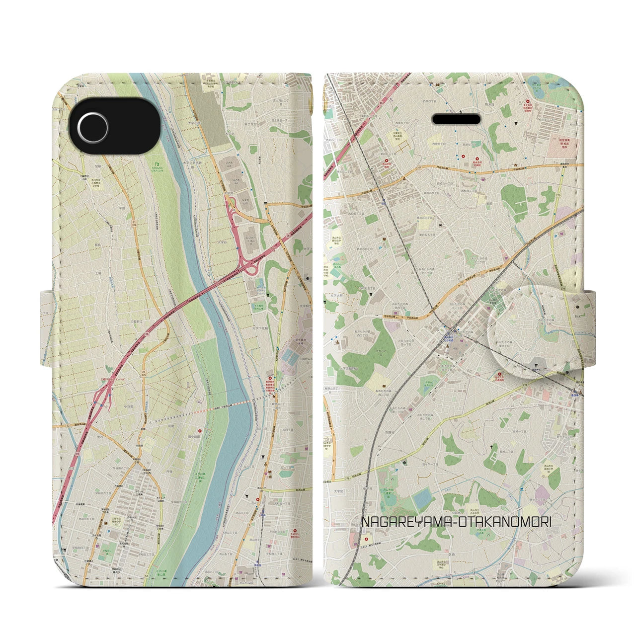 【流山おおたかの森(千葉県)】地図柄iPhoneケース(手帳タイプ)ナチュラル・iPhone SE(第3 / 第2世代) / 8 / 7 / 6s / 6 用