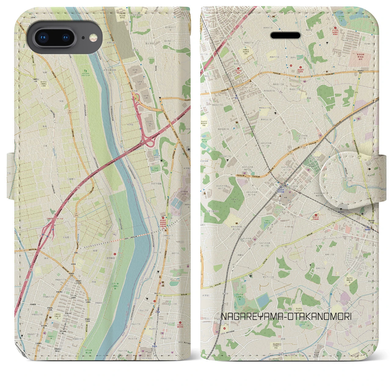 【流山おおたかの森(千葉県)】地図柄iPhoneケース(手帳タイプ)ナチュラル・iPhone 8Plus /7Plus / 6sPlus / 6Plus 用