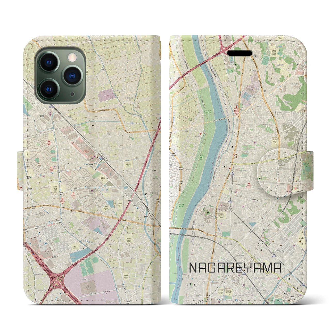 【流山(千葉県)】地図柄iPhoneケース(手帳タイプ)ナチュラル・iPhone 11 Pro 用