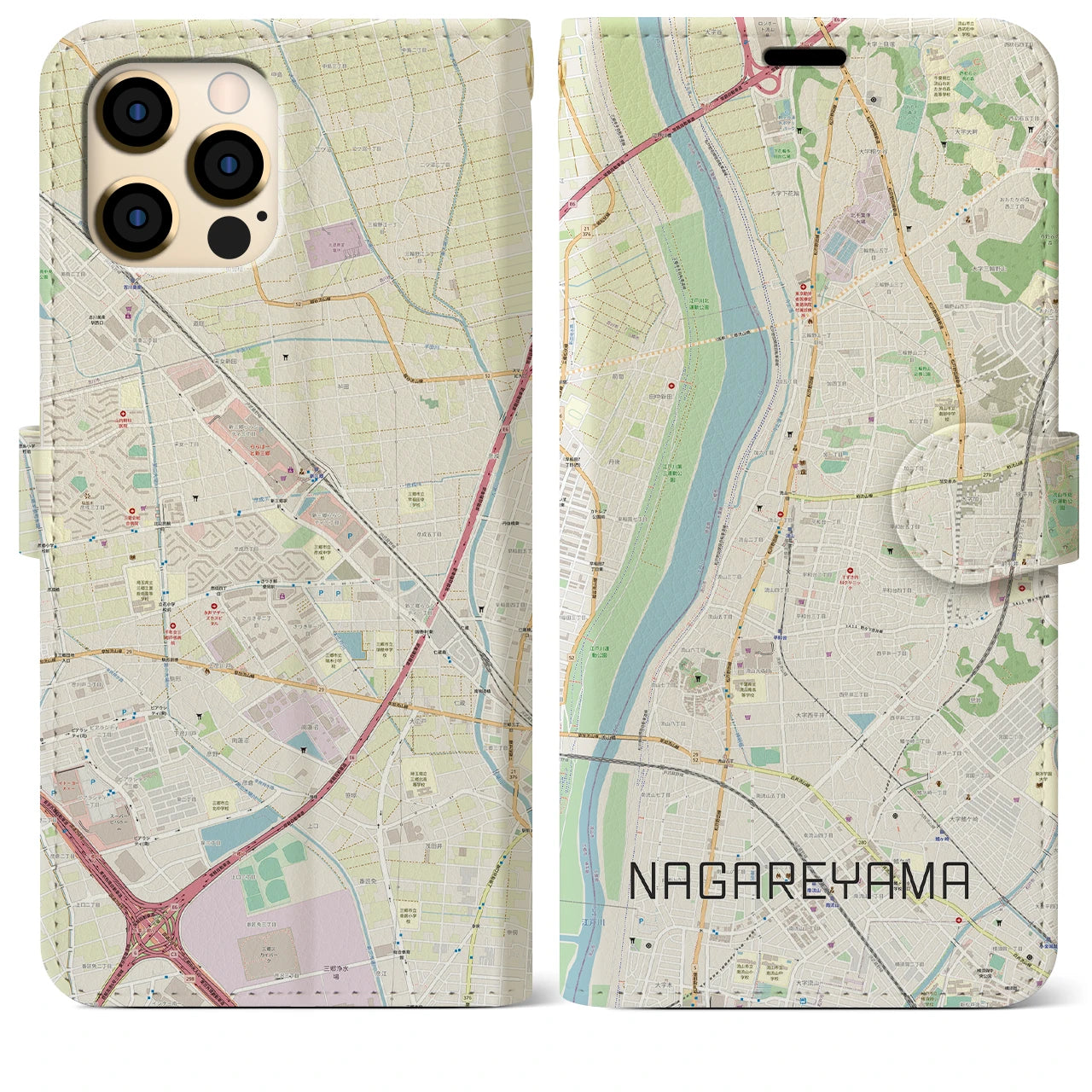 【流山(千葉県)】地図柄iPhoneケース(手帳タイプ)ナチュラル・iPhone 12 Pro Max 用