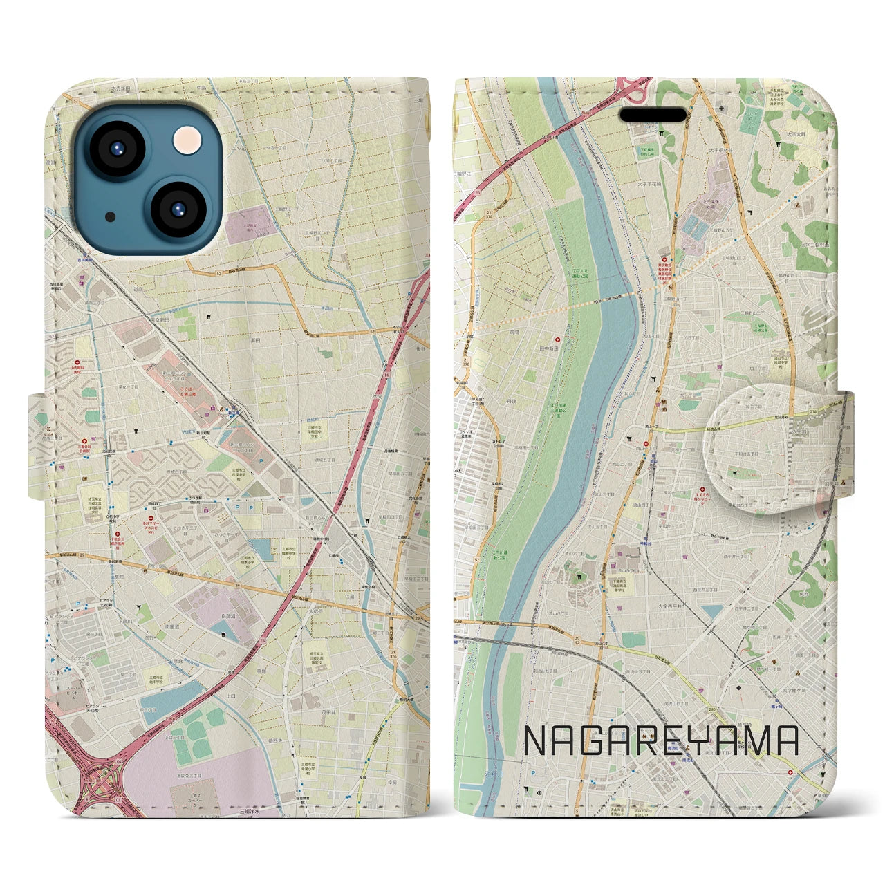 【流山(千葉県)】地図柄iPhoneケース(手帳タイプ)ナチュラル・iPhone 13 用