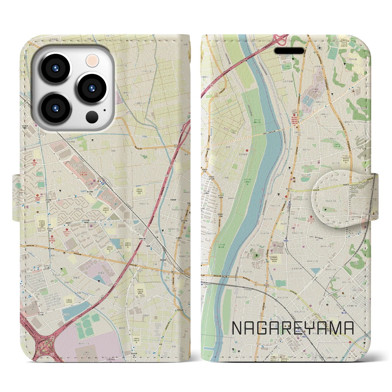 【流山(千葉県)】地図柄iPhoneケース(手帳タイプ)ナチュラル・iPhone 13 Pro 用