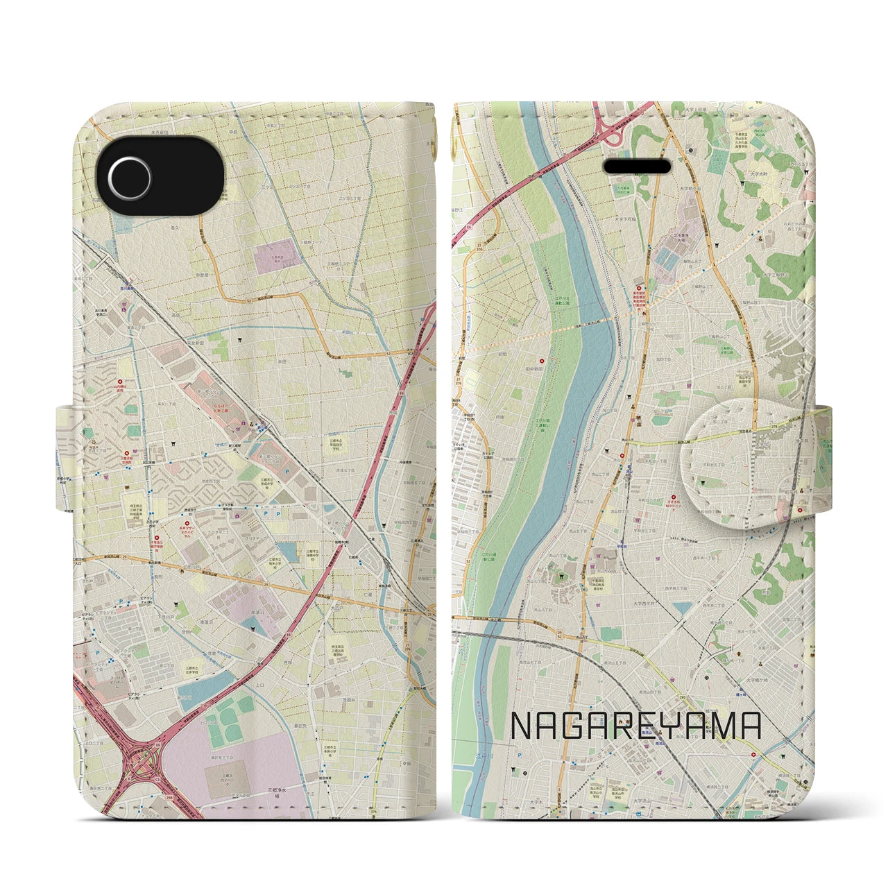 【流山(千葉県)】地図柄iPhoneケース(手帳タイプ)ナチュラル・iPhone SE(第3 / 第2世代) / 8 / 7 / 6s / 6 用