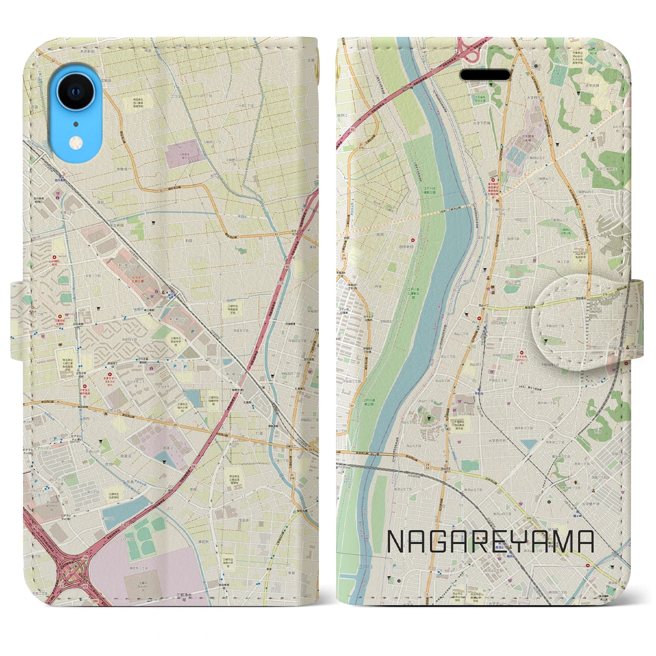 【流山(千葉県)】地図柄iPhoneケース(手帳タイプ)ナチュラル・iPhone XR 用