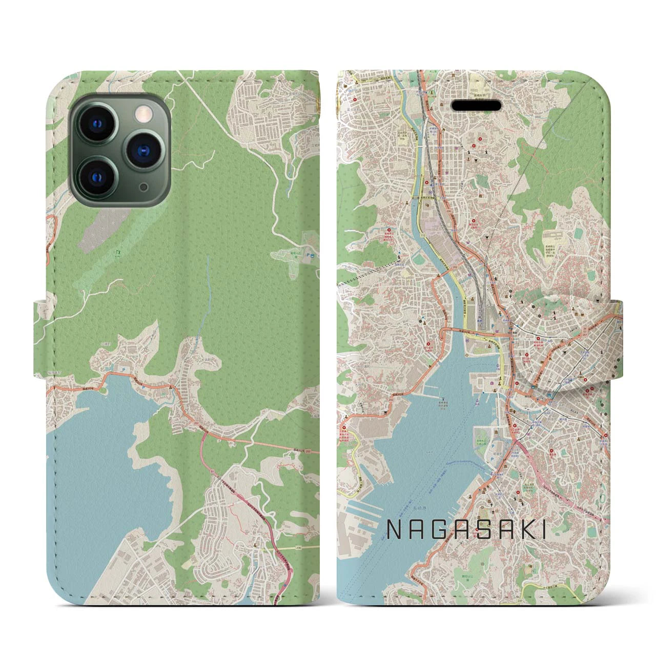 【長崎(長崎県)】地図柄iPhoneケース(手帳タイプ)ナチュラル・iPhone 11 Pro 用
