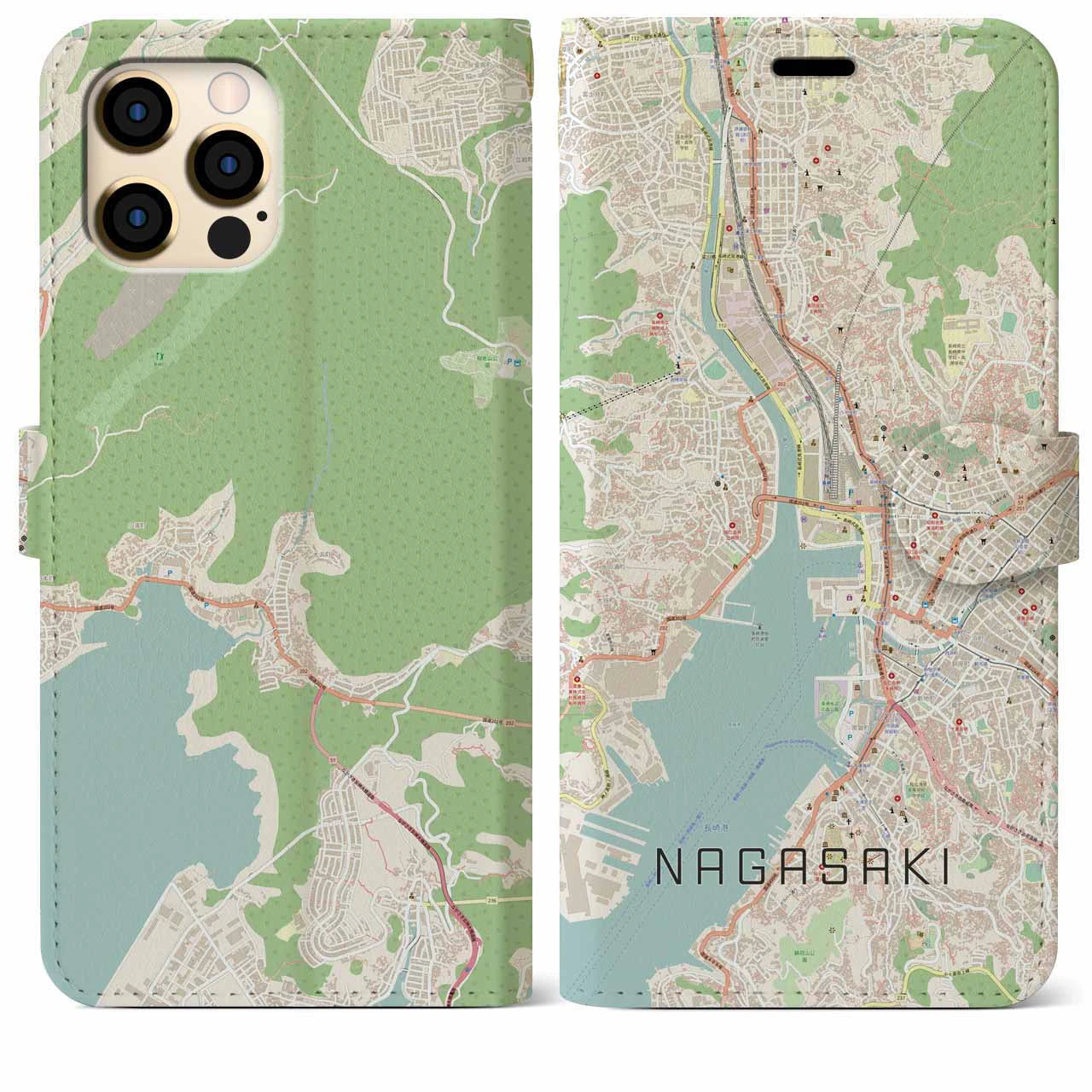 【長崎(長崎県)】地図柄iPhoneケース(手帳タイプ)ナチュラル・iPhone 12 Pro Max 用