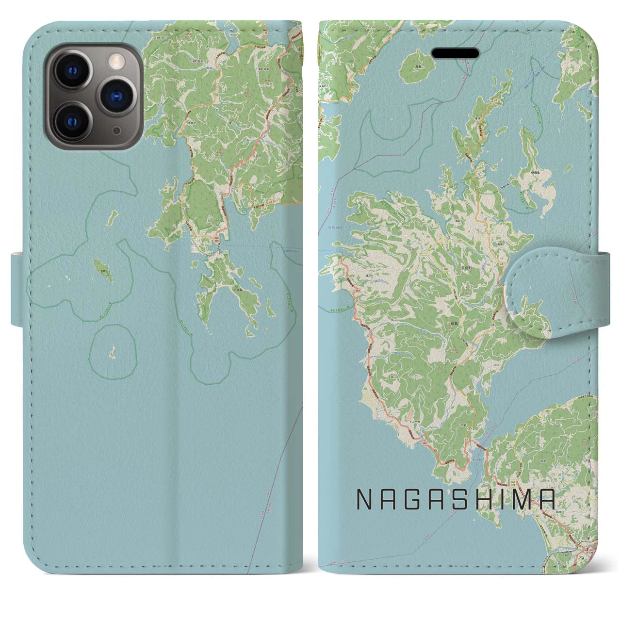 【長島(鹿児島県)】地図柄iPhoneケース(手帳タイプ)ナチュラル・iPhone 11 Pro Max 用