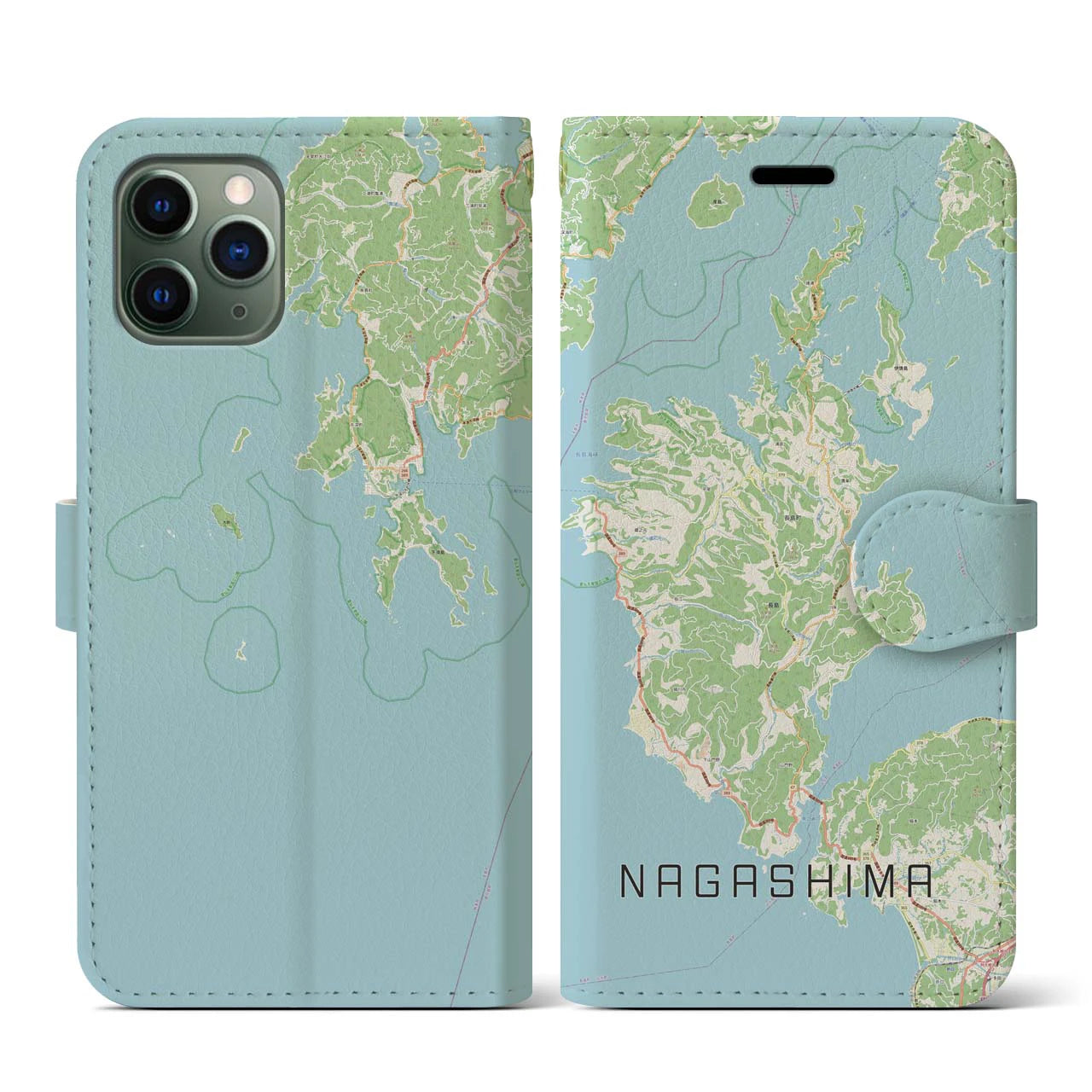 【長島(鹿児島県)】地図柄iPhoneケース(手帳タイプ)ナチュラル・iPhone 11 Pro 用