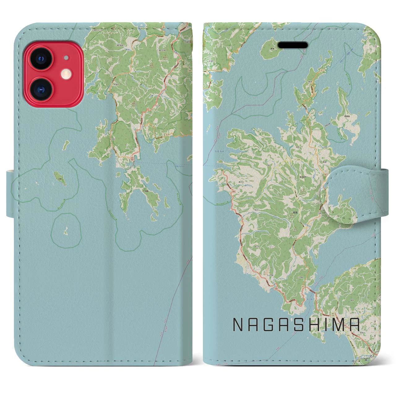 【長島(鹿児島県)】地図柄iPhoneケース(手帳タイプ)ナチュラル・iPhone 11 用