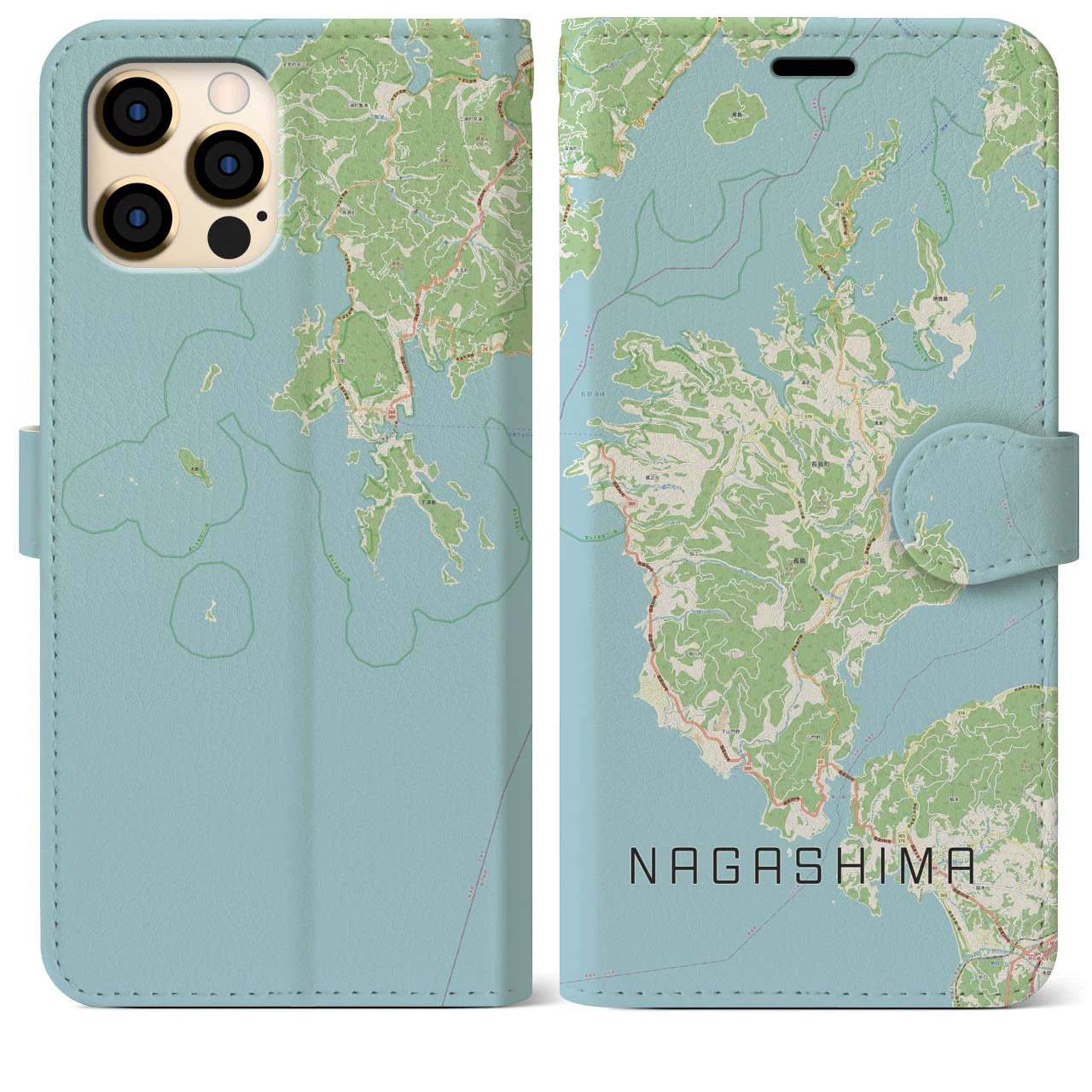 【長島(鹿児島県)】地図柄iPhoneケース(手帳タイプ)ナチュラル・iPhone 12 Pro Max 用